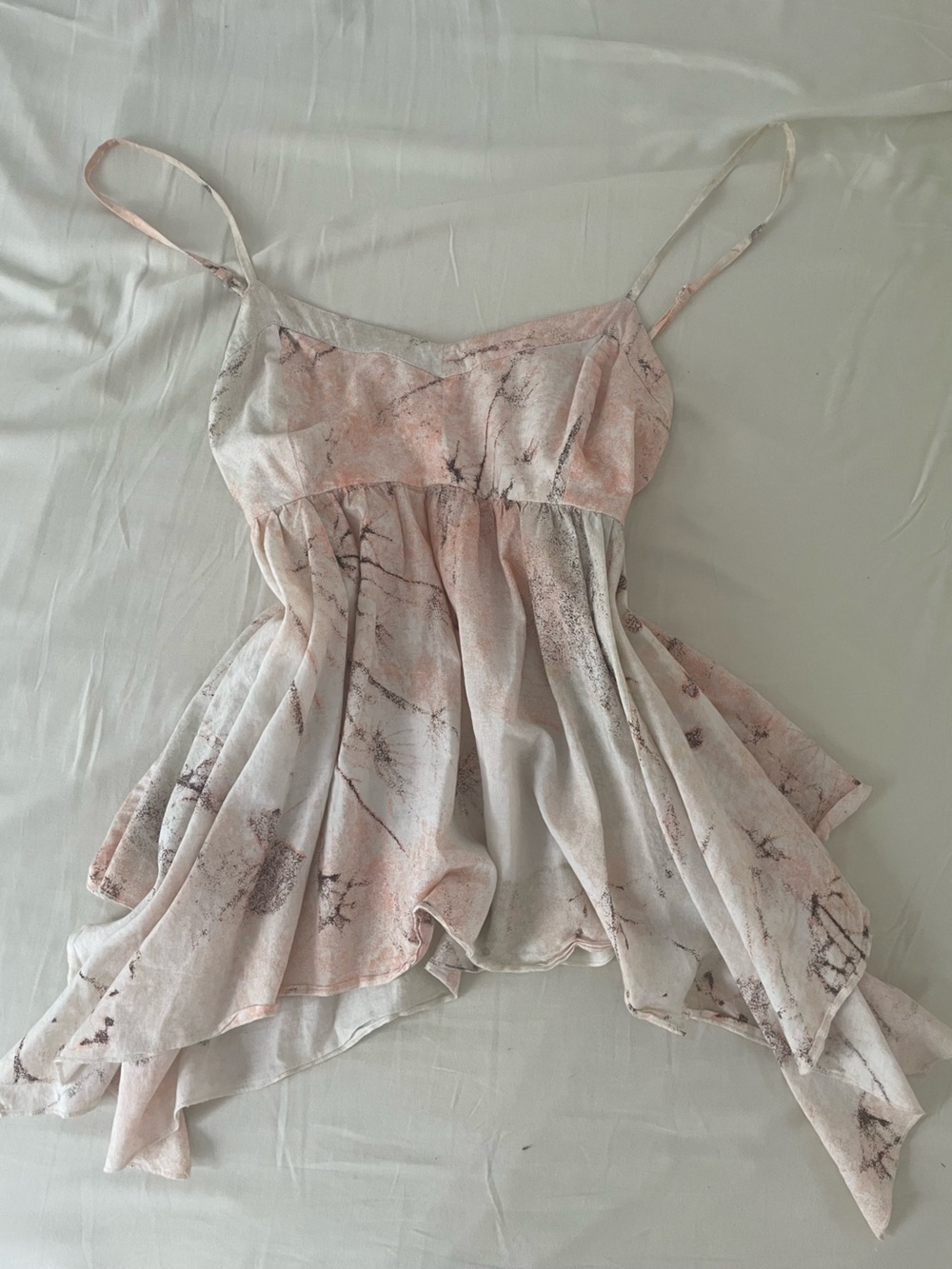 Y2K Babydoll Cami Top Mudd Tank Asymmetrical Smocked Fairy Coquette Soft Girl